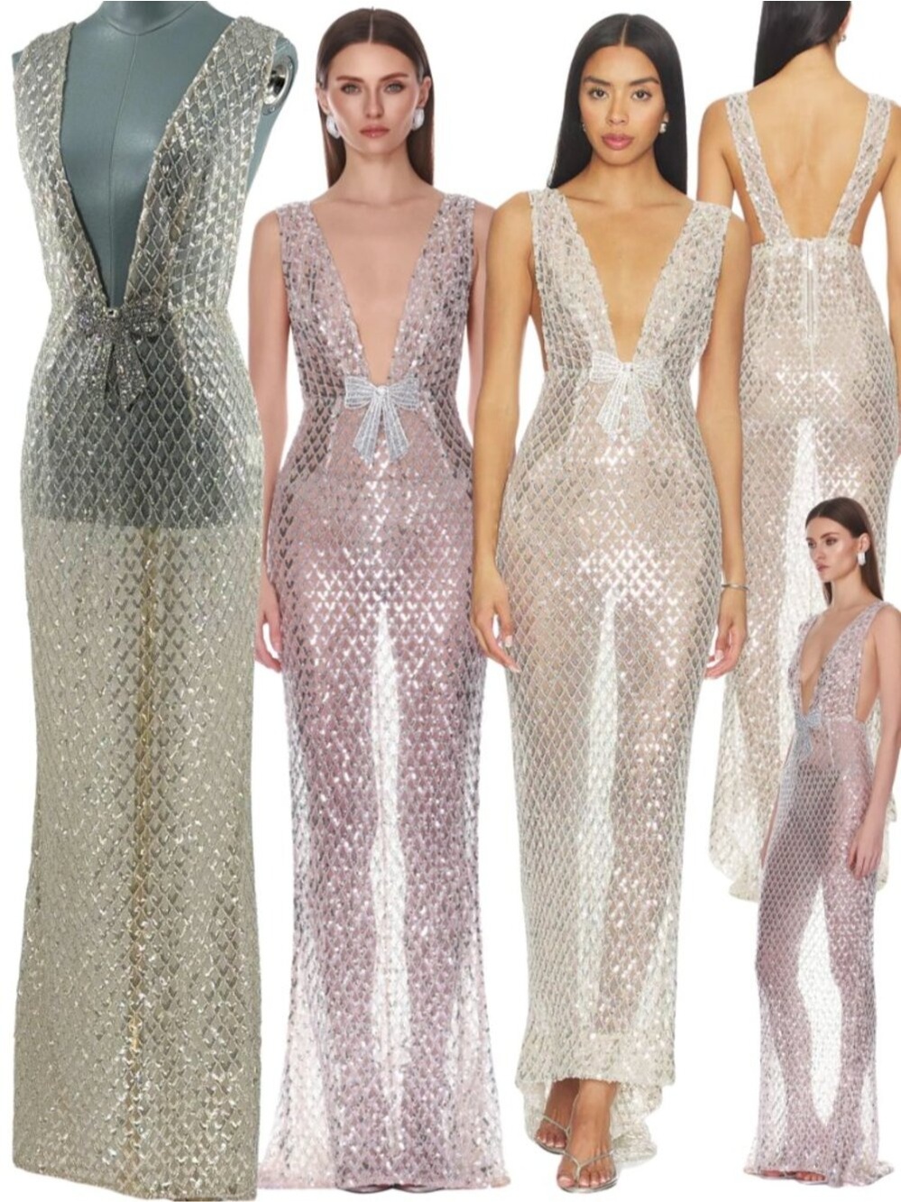 🆕 BRONX & BANCO 🧿 NWOT Liora Crystal Bridal Maxi Dress, Silver - Sz XS US 2